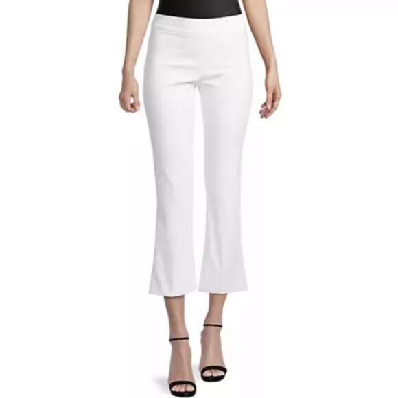 Avenue Montaigne $395 Leo Cropped Flare Jeans Sz 4 Pull On Stretch White Raw Hem
